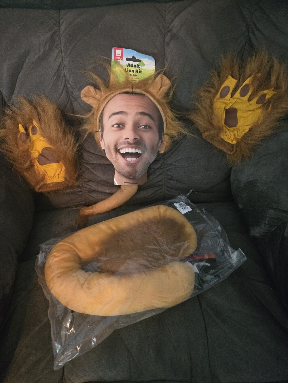 Lion Costume Kit for Kids Or Adults - Brown Mane, Paws, & Two Tail Options.